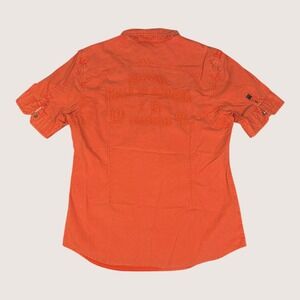 Vintage Guess Embroidered Shirt Mens Large Coral Red Slim Fit Rugged Biker Y2K